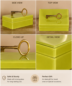 Pistachio Green Glass Jewelry Storage Box with <b>Gold</b> Key Accent Glossy Finish Decorative Keepsake and Vanity Organizer - Product Image 3
