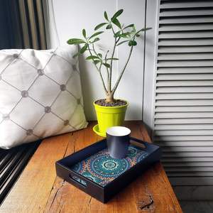 Plateau de service de qualité luxueuse pour la décoration, plateaux à thé rectangulaires en bois avec autocollant imprimé, plateau de service décoratif - Product Image 5