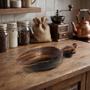 Cuchara de Madera de Suar de Grado Alimenticio con Cordón de Cuero de Cinco Centímetros de Largo, Color Marrón Claro, Quince Centímetros de Largo, Siete Centímetros de Ancho - Product Image 2