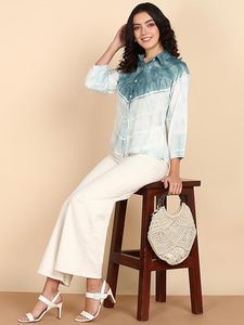 Camisa Informal de Manga Larga con Cuello Abotonado y Estampado Tie-Dye Hecha a Mano en Rayón para Mujer, Corte Regular, Primavera/Verano, Oficina, Estilo Simple, Marca Maaesa - Product Image 2