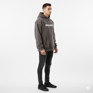 Sudadera con capucha pesada para hombre RANZIA OEM ODM personalizada con cremallera, lavado ácido desgastado, corte y costura, pedrería, impresión DTG - Product Image 2