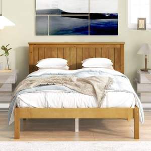 Cama Matrimonial de Madera de Pino Sólido con Diseño Tradicional, Cabecera Color Marrón Claro, Estilo Plataforma, Cama Resistente, Marca TNT, Origen Binh Duong - Product Image 2