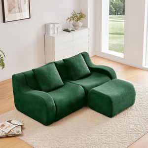 Divano a 2 Posti a L in Tessuto Teddy, Design Ergonomico con Braccioli Curvi, Alta Densità 32D, Arredamento per Soggiorno Senza Montaggio - Product Image 2
