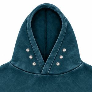 Sweat à capuche pour homme en molleton bouclette de coton épais, coupe courte et oversize, avec poche, sérigraphie personnalisée, effet vieilli et délavé à l'acide - Product Image 3
