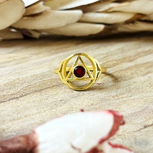 Unique Design Boho Geometric <b>Garnet</b> <b>Ring</b> Tribal Brass <b>Rings</b> for Women 18k Gold Plated Triangle Chakra <b>Ring</b> for Wholesale/OEM/ODM - Product Image 1