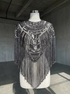 Cape d'épaule élégante brodée de perles et de pompons, travail manuel intensif, pour accessoire de robe de mariée, fournisseur en gros - Product Image 2