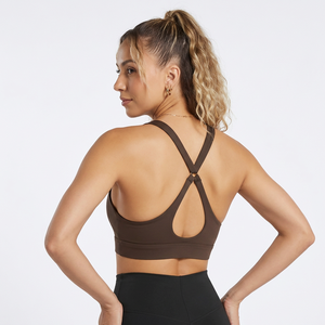 Sujetador deportivo marrón para mujer, diseño de espalda en U, soporte acolchado, para yoga y entrenamiento - Product Image 6