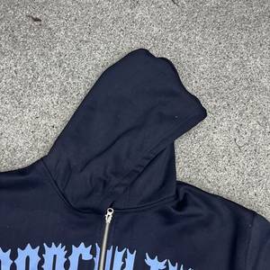Sudadera con capucha personalizada con cremallera completa para hombre, de gran tamaño, con estampado gráfico, de algodón y forro polar, estilo urbano, con cremallera, OEM - Product Image 4