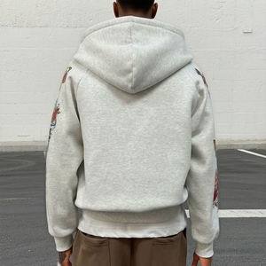 Prix de gros – Sweat à capuche zippé unisexe en coton de qualité supérieure avec impression DTG, personnalisable, style streetwear, gris chiné - Product Image 2