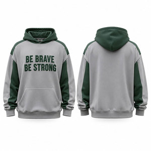 Sudadera con Capucha Be Brave Be Strong para Hombre, Color Gris Verde, Manga Raglán, Algodón French Terry, Estilo Casual Otoñal, Corte Regular, Diseño con Bolsillos - Product Image 1
