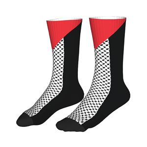 Crew <b>Socks</b> Geometric Pattern Red <b>Black</b> White Knitted Spandex Polyester Breathable Casual Summer Adult Regular Fit - Product Image 1