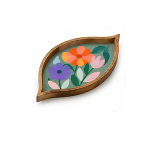 <b>Wood</b> Serving <b>Tray</b> With Colorful Floral Pattern Handle Residential Use - Product Image 5