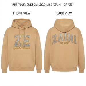 เสื้อฮู้ดดี้ผู้ชาย 420 GSM ผ้าฝ้ายผสมโพลีเอสเตอร์เนื้อฟลีซสีเบจ หนานุ่ม พรีเมียม ปักโลโก้ด้วยผ้าเชนีลและคริสตัลแบบกำหนดเอง รับผลิตแบบ OEM ODM - Product Image 1