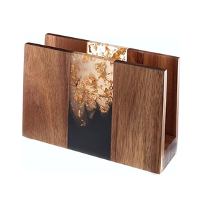 Wood & Resin Napkin Holder Decorative Luxury Dining <b>Table</b> Decorative Black & Glitter Rectangle Napkin Holder - Product Image 1
