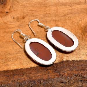 Boucles d'oreilles pendantes en agate rouge ovale, argent sterling 925, style bohème, bijoux faits à la main, cadeau pour femme - Product Image 3