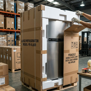 Boîtes d'expédition en carton ondulé jetables, écologiques et recyclables pour l'emballage de téléviseurs et réfrigérateurs, structure renforcée, personnalisables - Product Image 1