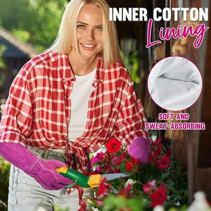 Gants de jardinage anti-épines pour hommes et femmes, en cuir croûte rose vif - Product Image 2