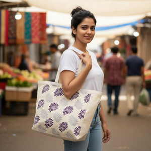 Logo personnalisé classique en coton |   Sac fourre-tout pour femmes, sac de courses pour supermarché avec poignées |   Emballage en vrac avec sac imprimé promotionnel - Product Image 5