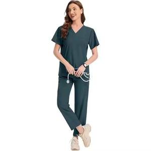 Nuevo Conjunto de Uniformes Médicos Tejidos con Cuello en V, Estilo Dividido, Unisex, con Pantalones de Pierna Recta y Bolsillos para Enfermeras y Doctores - Product Image 3