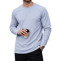 Men's Light Gray Long Sleeve O-Neck Knitted Cotton T-Shirt Sporty Digital Printing Casual Breathable Eco-Friendly