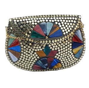 Gold-Plated Brass Clutch <b>Bag</b> With Circular <b>Stud</b> Design Fashion Handbag - Product Image 6