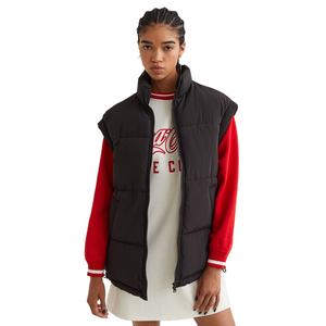 Abrigo de invierno para mujer, chaqueta acolchada a prueba de viento con logotipo personalizado, chaleco con cuello levantado, ropa exterior de algodón sin mangas cálida - Product Image 1