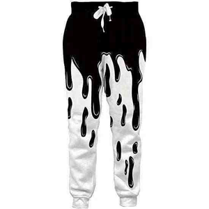 Men's Black <b>White</b> Dripping Print Sweatpants Elastic Waist Drawstring Casual <b>Joggers</b> Midweight Polyester Autumn Wear - Product Image 1