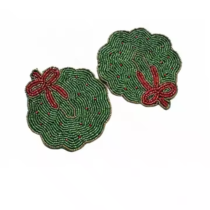 Handmade Festive Art Beaded Glass Coasters Reusable for <b>Dining</b> <b>Table</b> Christmas Occasion Made in India - Product Image 1