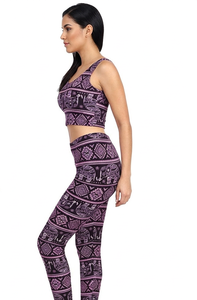 Conjunto de yoga de 2 piezas para mujer, estampado colorido, sujetador deportivo con espalda cruzada, leggings de cintura alta, top corto elástico activo - Product Image 4