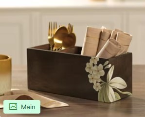 Organisateur de Couverts en Bois Rectangulaire avec Bordure Métallique – Support Minimaliste pour Ustensiles de Cuisine, Type Autonome, Niveau Unique - Product Image 5