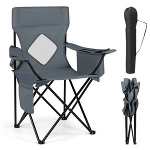 Sedia da Campeggio Pieghevole con Telaio in Metallo Resistente, Portabicchieri, Sedia Portatile da Esterno con Borsa Termica e Tasca Laterale per Parchi - Product Image 2