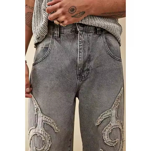 Jean baggy empilé et déchiré pour homme, taille haute, en denim épais, style streetwear - Product Image 5