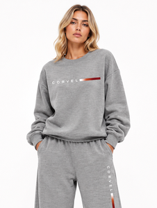Premium Cotton <b>Crewneck</b> Pullover Hoodies O-Neck Oversized Sweatshirt Ribbed Cuff Jogger Pants Tracksuit Set Bulk Wholesale DTF - Product Image 4