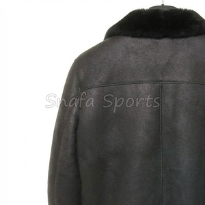 Men's Shearling Leather Bomber <b>Jacket</b> with <b>Canvas</b> Fur Collar Black Faux Fur Lining-Waterproof Windproof Winter Outdoor <b>jackets</b> - Product Image 6