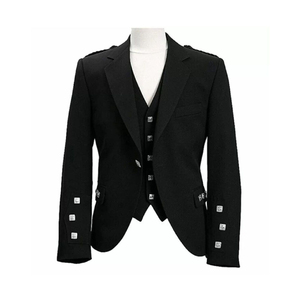 Handmade Casual Scottish Black Wool Safari <b>Jacket</b> with Vest for Men Breathable Autumn Wedding Wear - Product Image 6