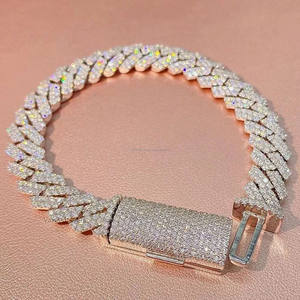 Pulsera de eslabones cubanos personalizada de dos líneas de 13mm de lujo VVS Moissanite Stones 925 Sterling Silver Hip Hop Jewelry al por mayor - Product Image 6