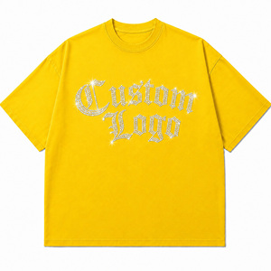 Camiseta Extra Grande Amarilla Personalizada con Pedrería |   Camiseta gótica con estampado de cristales brillantes |   Camiseta de Moda Urbana Unisex al por Mayor - Product Image 4
