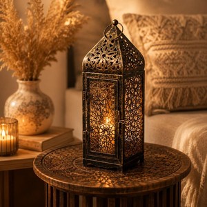Portavelas Marroquí, Farol Metálico Estilo Boho, Decoración Oriental, Centro de Mesa para Ramadán, Iluminación para el Hogar - Product Image 6