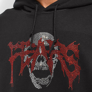 Sweat-shirt à capuche noir pour homme avec logo crâne en strass, poche avant, coupe oversize, style hip-hop, vêtement d'automne - Product Image 6