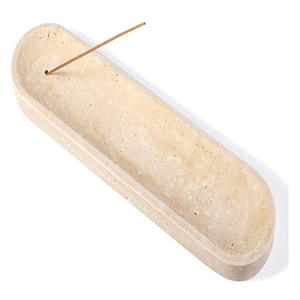 Porte-encens en travertin pour bâtonnets longs, avec cendrier, pour la méditation, le yoga et le SPA - Product Image 1