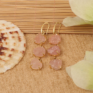 Romantic Gold Plated Rose Quartz Drop <b>Earrings</b> For Women Wedding Jewelry V - Product Image 2