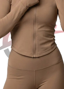Haut de yoga pour femme, couleur unie, demi-zip, manches longues, extensible, coupe régulière, en spandex et polyester, vêtements de sport - Product Image 5