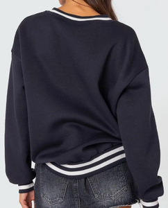 Sweat-shirt à col rond en molleton polyester/coton surdimensionné pour femme, manches longues, coupe-vent, broderie personnalisée, écologique - Product Image 6