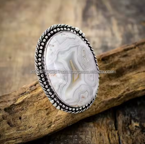 Anillo de plata de ágata de encaje Natural hecho a mano, anillo de piedra natal única para mujer, joyería de encaje loco, anillos de piedras preciosas para fiesta, regalo - Product Image 5