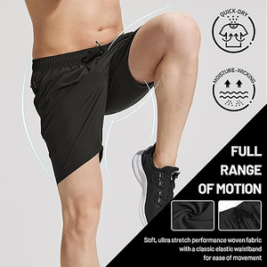 Shorts noirs pour hommes à séchage rapide, taille élastique, cordon de serrage, poche, style sport décontracté, longueur Bermuda - Product Image 4