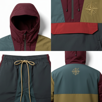 Conjunto Deportivo ALEEN para Hombre con Capucha y Bloques de Color, Impermeable, para Invierno, con Cremallera Completa en las Mangas y Pantalones Cortos con Bolsillos Laterales