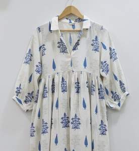 Vestido Túnica Midi para Mujer, 100% Algodón, Cuello en V, Mangas Abullonadas, Silueta en A, Transpirable, Ecológico, Tie-Dye Hecho a Mano - Product Image 3