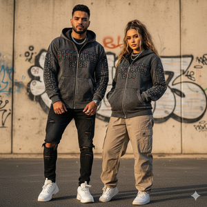 Sudadera con capucha para hombre, de gran gramaje, con lavado ácido, 100% algodón, felpa francesa, pedrería, bordado desgastado y cremallera, la más vendida - Product Image 3