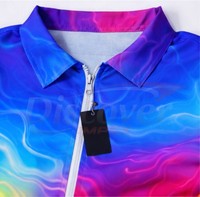 Conjunto Deportivo Personalizado Unisex de 2 Piezas, Estampado Gráfico 3D con Diseño de Gota de Arcoíris, Transpirable, Ligero, para Verano, con Polo de Cierre de Cremallera