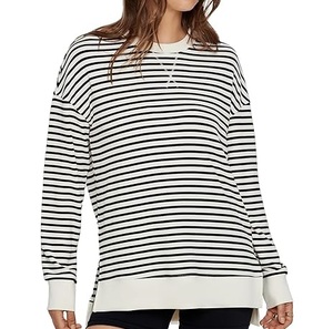 Pull en tricot à col rond rayé pour femme, manches longues, décontracté, pour le printemps, 100% coton, respirant, coupe classique - Product Image 6